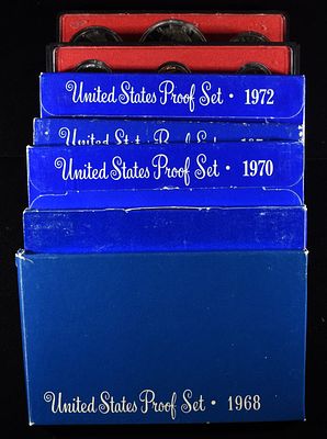 1968-1974 US PROOF SETS. WEEKLY COIN & CURRENCY AUCTIONS ESTIMATE $100 - $150.