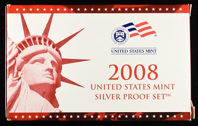 2008 US SILVER PROOF SET. WEEKLY COIN & CURRENCY AUCTIONS ESTIMATE $150 - $200.