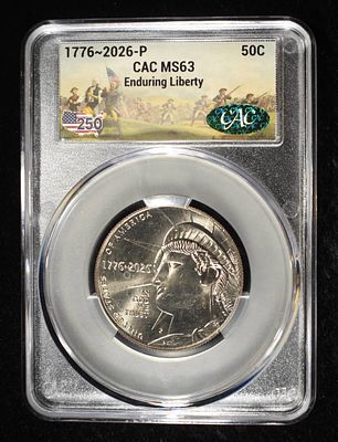 1776-2026-P ENDURING LIBERTY HALF DOLLAR CAC MS-63. TOP RATED AUCTION HOUSE ESTIMATE $80 - $120.