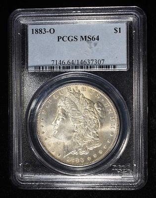1883-O MORGAN DOLLAR PCGS MS-64. LEADERS IN ON-LINE AUCTIONS ESTIMATE $150 - $200.