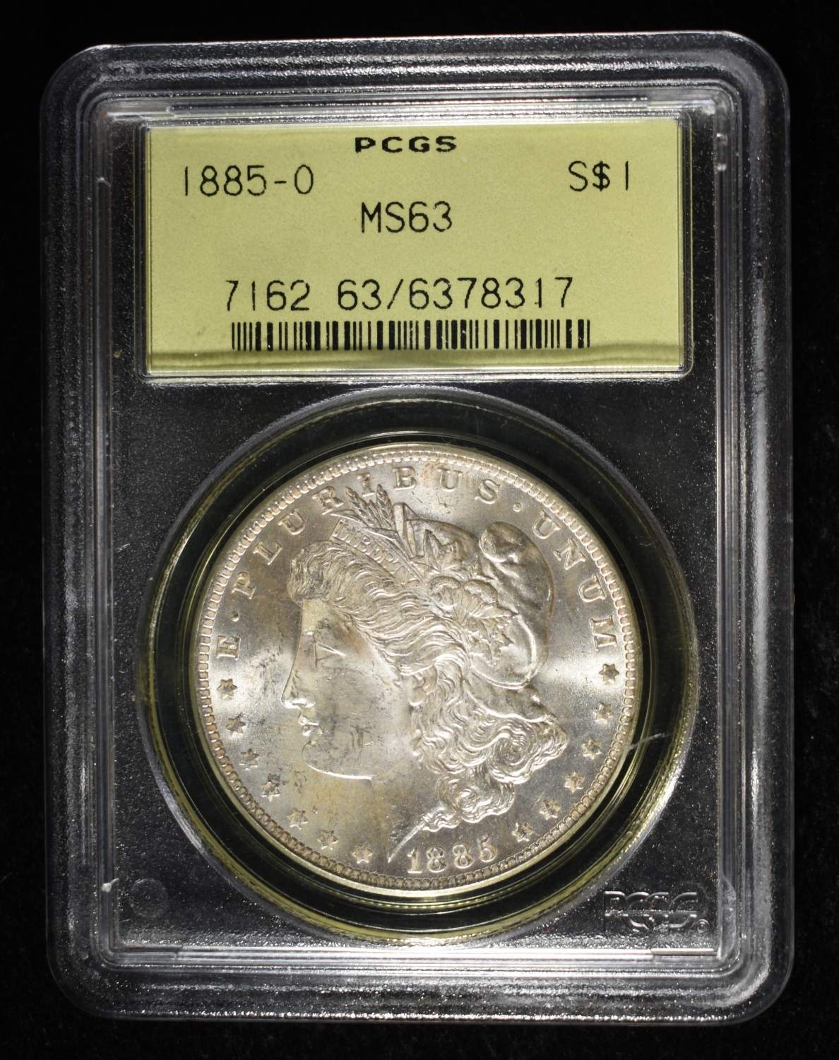1885-O MORGAN DOLLAR PCGS MS-63 OLD GREEN HOLDER