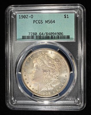 1902-O MORGAN DOLLAR PCGS MS-64. BID WITH SILVER CITY AUCTIONS ESTIMATE $150 - $200.
