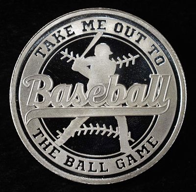 BASEBALL 1 OZ .999 SILVER ROUND. BID WITH SILVER CITY AUCTIONS ESTIMATE $120 - $170.