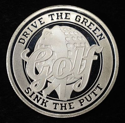 GOLF 1 OZ .999 SILVER ROUND. CHECK OUT OUR UPCOMING AUCTIONS ESTIMATE $120 - $170.