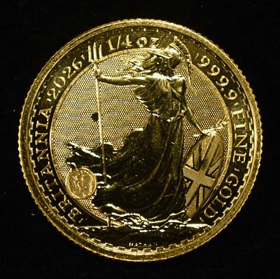 2026 1/4 OZ .9999 GOLD BRITANNIA. BID WITH SILVER CITY AUCTIONS ESTIMATE $1850 - $2000.