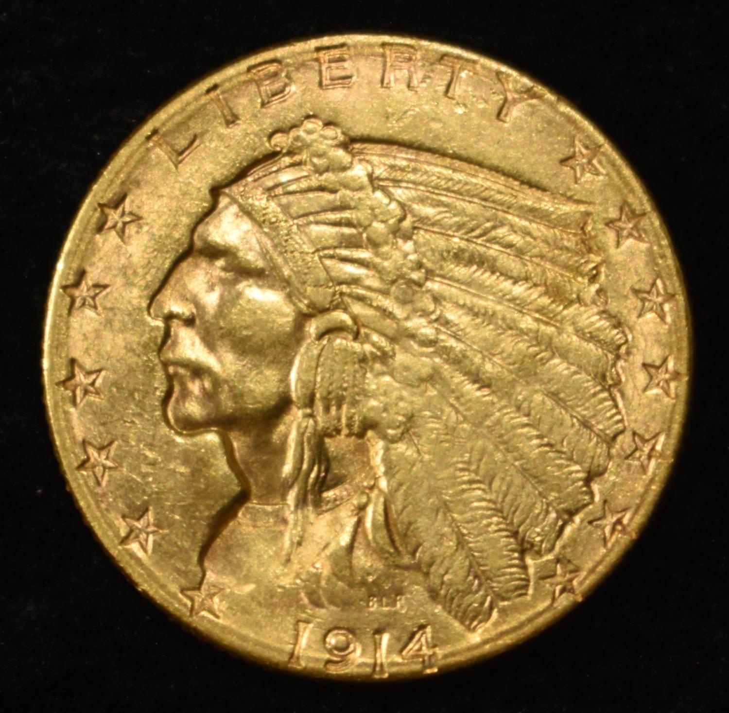 1914-D INDIAN GOLD $2.5 CH BU