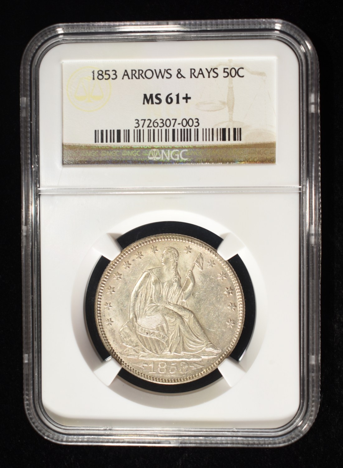 1853 SEATED LIBERTY HALF DOLLAR NGC MS-61+