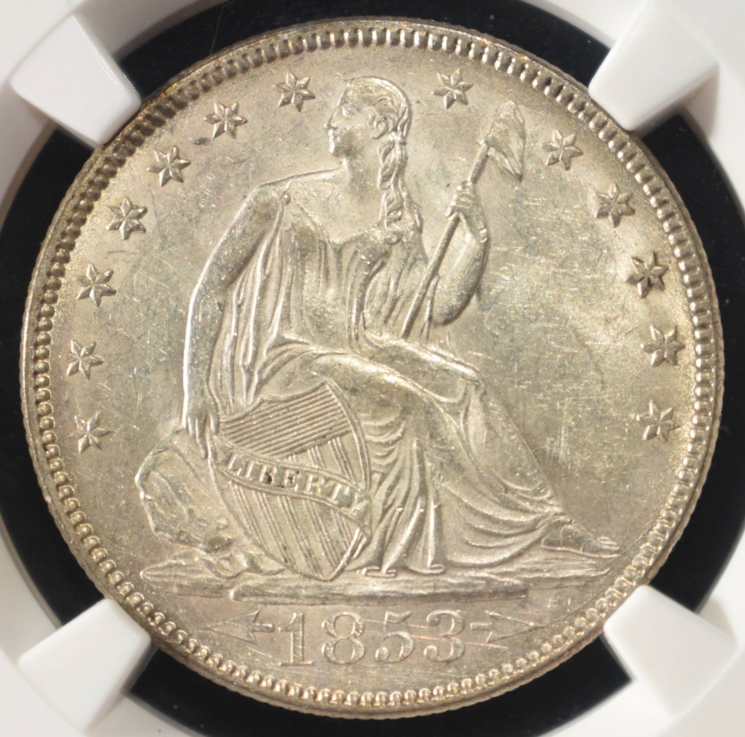 1853 SEATED LIBERTY HALF DOLLAR NGC MS-61+