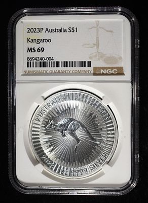 2023-P KANGAROO NGC MS69. WEEKLY COIN & CURRENCY AUCTIONS ESTIMATE $100 - $150.