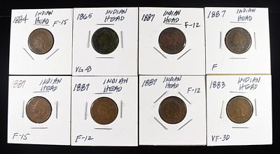 (8) INDIAN CENTS. LEADERS IN ON-LINE AUCTIONS ESTIMATE $75 - $100.