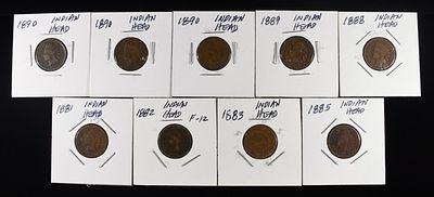 (9) INDIAN CENTS. BID WITH SILVER CITY AUCTIONS ESTIMATE $60 - $80.