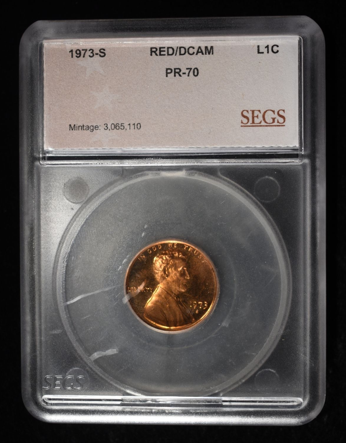 1973-S MEMORIAL CENT SEGS PERFECT GEM PROOF DCAM