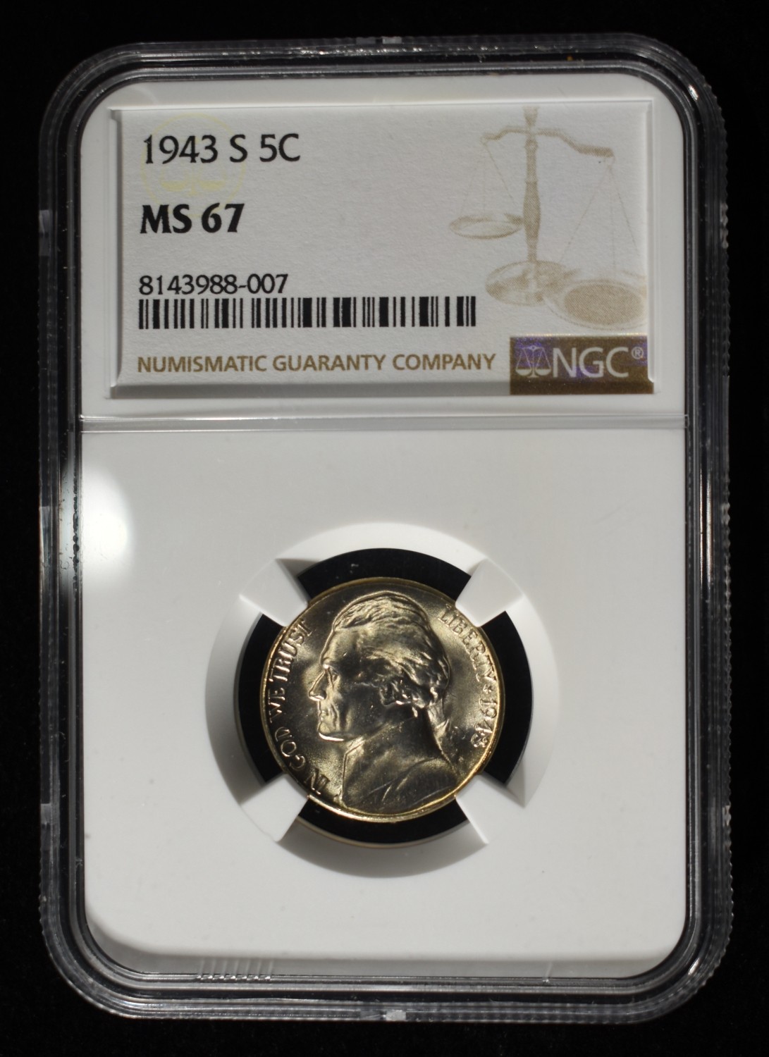 1943-S JEFFERSON NICKEL NGC MS67