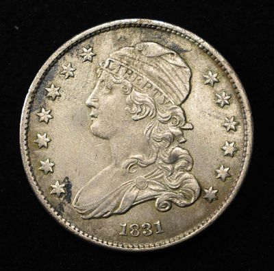 1831 CAPPED BUST QUARTER BU LIGHT OLD CLEANING. LEADERS IN ON-LINE AUCTIONS ESTIMATE $2100 - $3100.