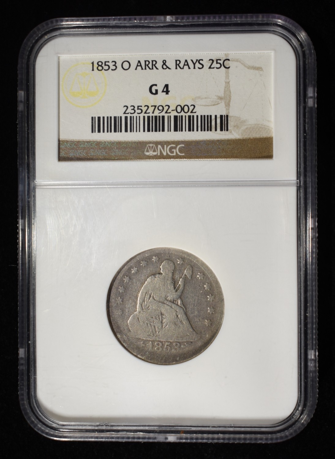 1853-O LIBERTY SEATED QUARTER NGC G4
