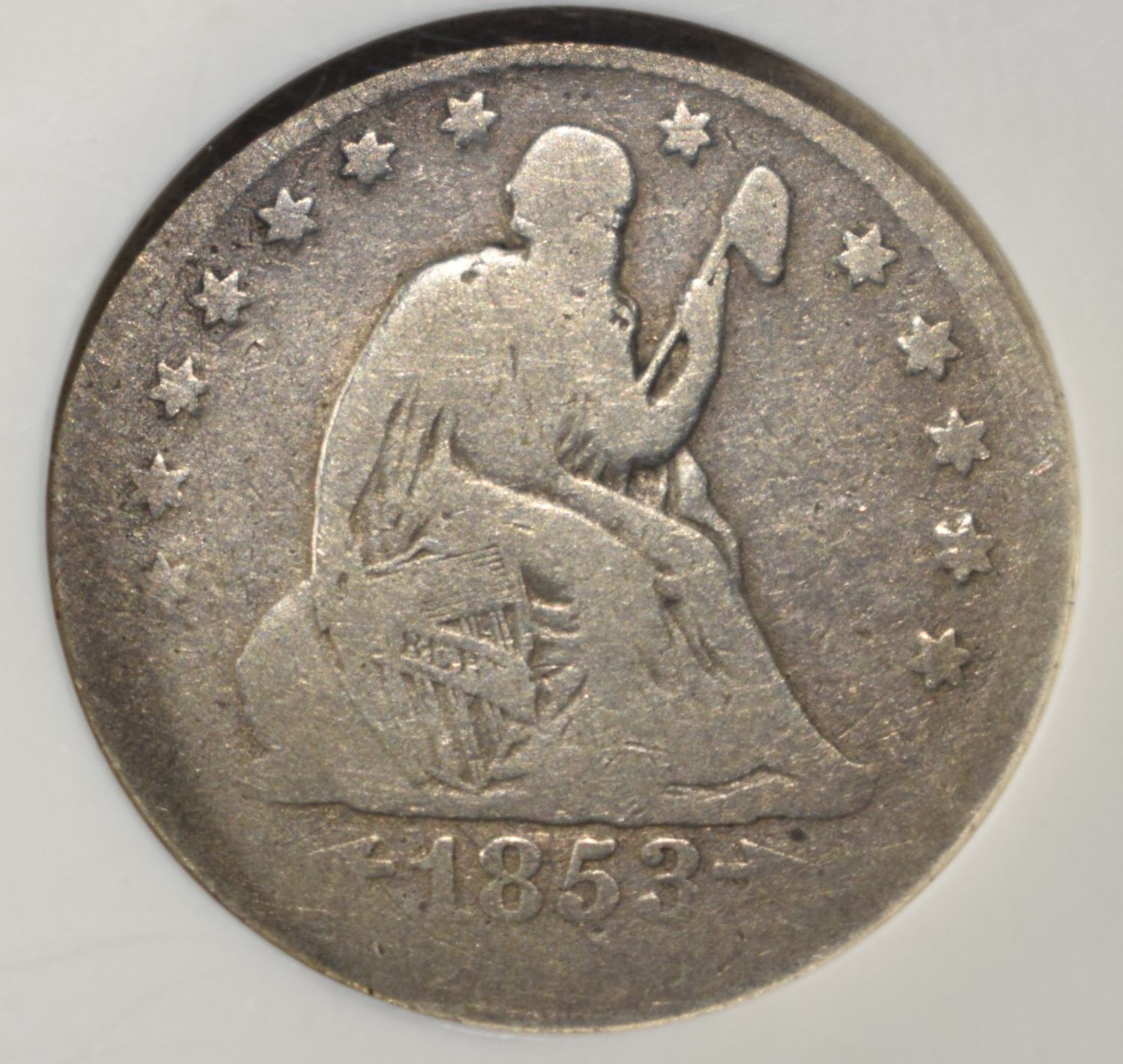 1853-O LIBERTY SEATED QUARTER NGC G4