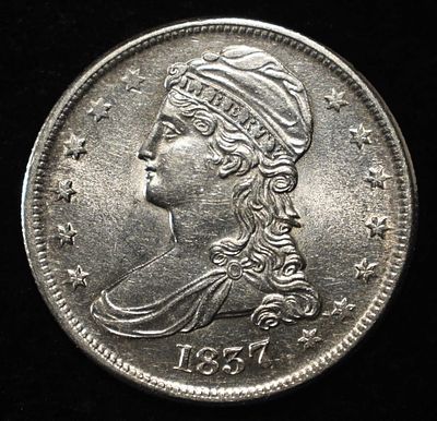 1837 BUST HALF DOLLAR BU. CHECK OUT OUR UPCOMING AUCTIONS ESTIMATE $1500 - $1800.