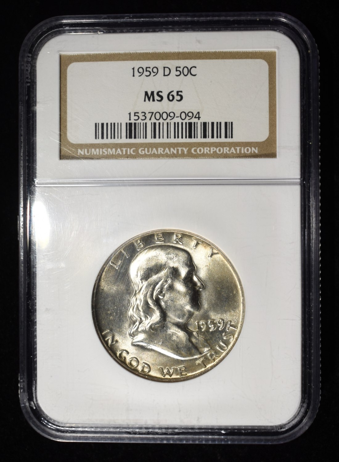 1959-D FRANKLIN HALF DOLLAR NGC MS65