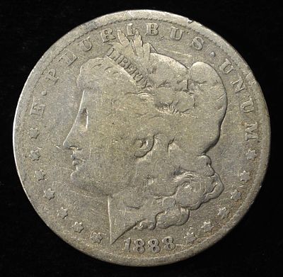 1888-O MORGAN DOLLAR. BID WITH SILVER CITY AUCTIONS ESTIMATE $90 - $130.
