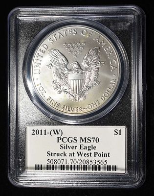 2011-W AMERICAN SILVER EAGLE PCGS MS70. TOP RATED AUCTION HOUSE ESTIMATE $100 - $150.
