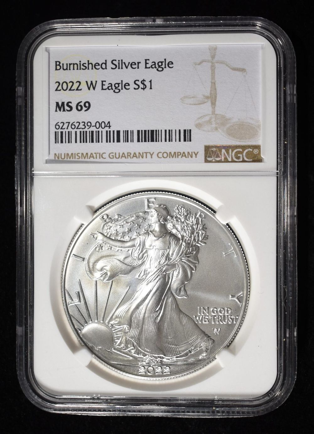 2022-W AMERICAN SILVER EAGLE BURNISHED NGC MS69. BID WITH SILVER CITY AUCTIONS ESTIMATE $120 - $170.