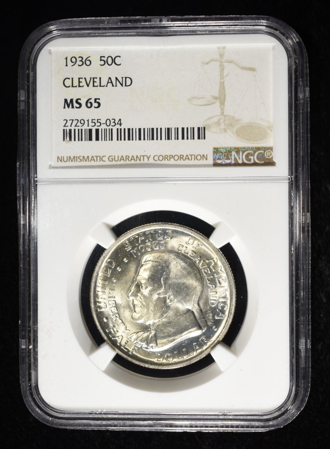 1936 COMMEM 50C CLEVELAND NGC MS65