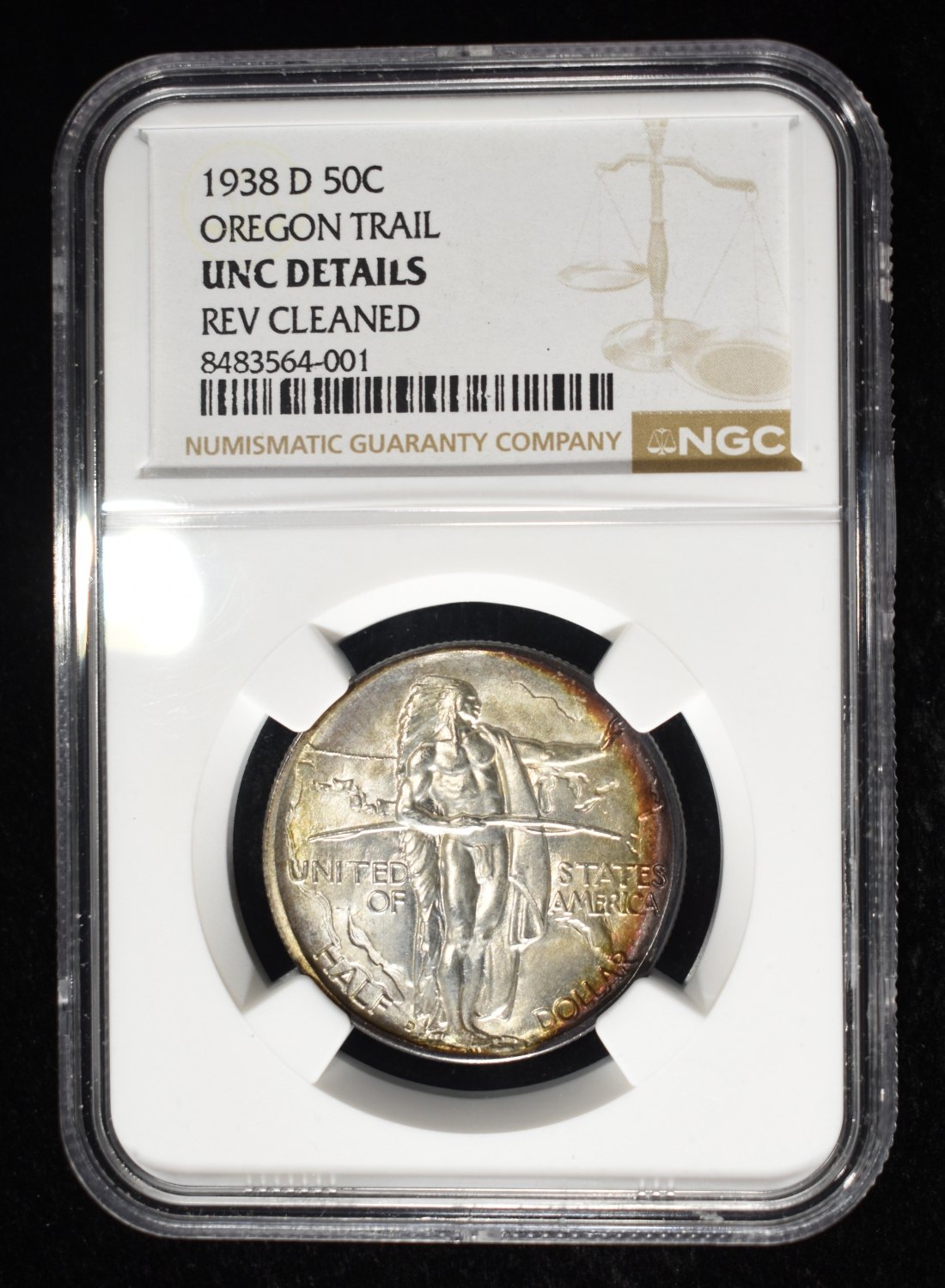 1938-D COMMEM 50C OREGON TRAIL NGC UNC DETAILS