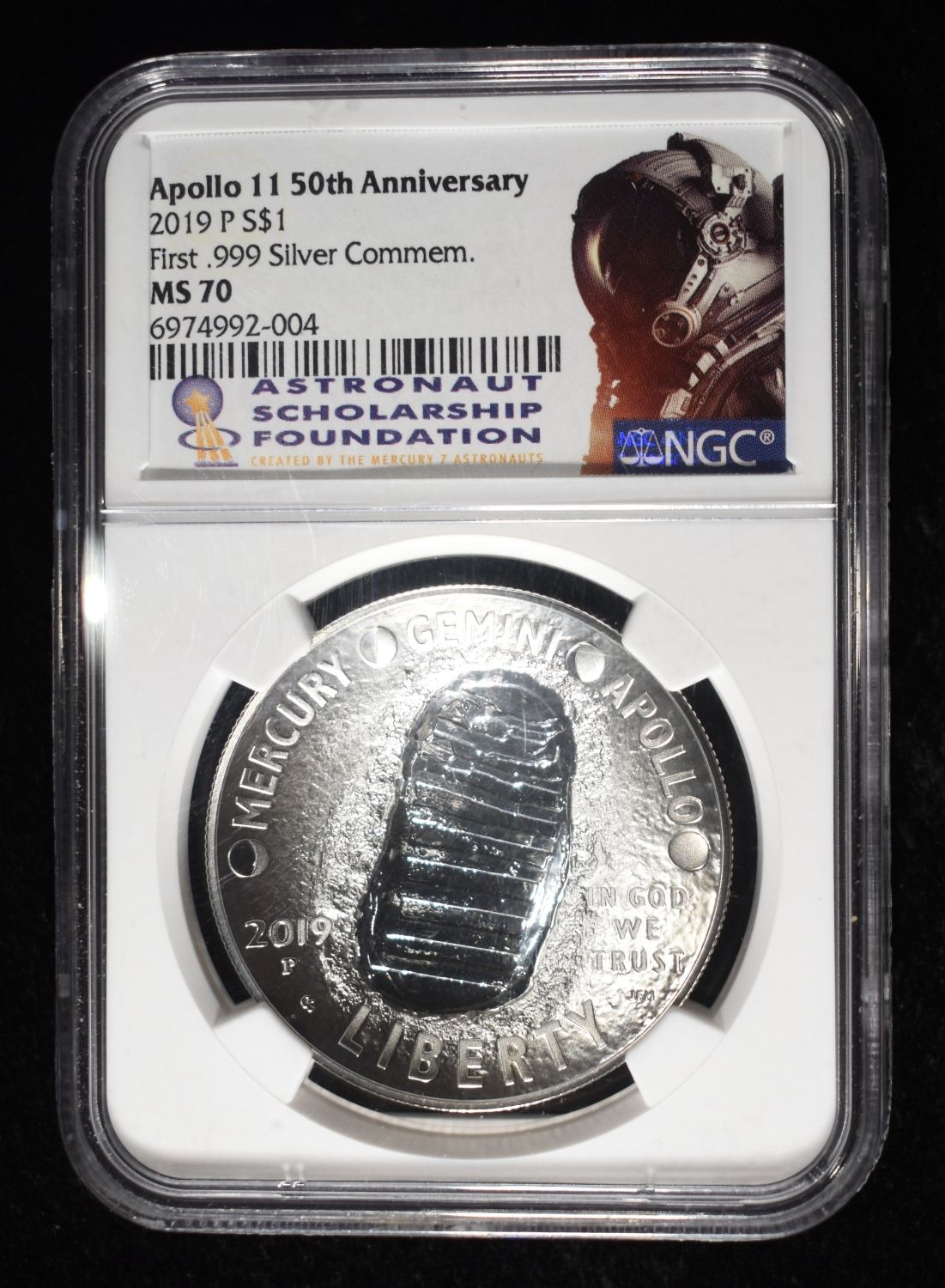 2019-P COMMEM $1 APOLLO 11 0.999 SILVER NGC MS70