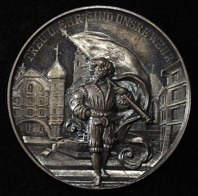 1893 SWISS SHOOTING MEDAL BERN BIEL SILVER. BID WITH SILVER CITY AUCTIONS ESTIMATE $600 - $800.