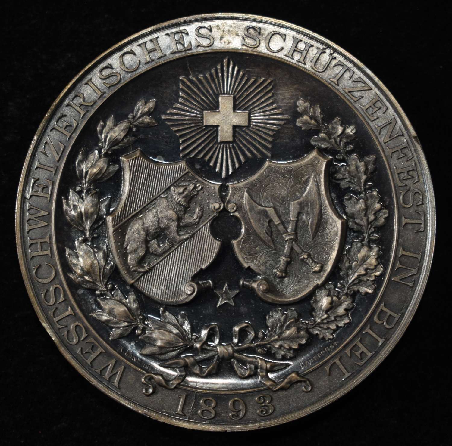 1893 SWISS SHOOTING MEDAL BERN BIEL SILVER