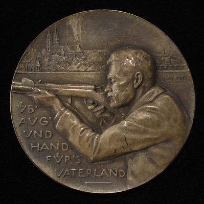 1900 SWISS SHOOTING MEDAL BASEL SILVER. WEEKLY COIN &amp; CURRENCY AUCTIONS ESTIMATE $500 - $600.