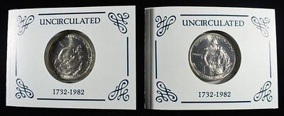 (2) 1982 50C COMMEM WASHINGTON. LEADERS IN ON-LINE AUCTIONS ESTIMATE $80 - $120.