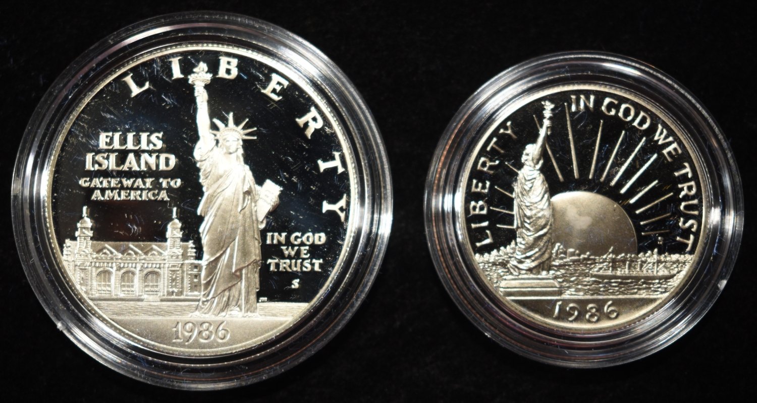 1986-S 50C & $1 COMMEM SET STATUE OF LIBERTY