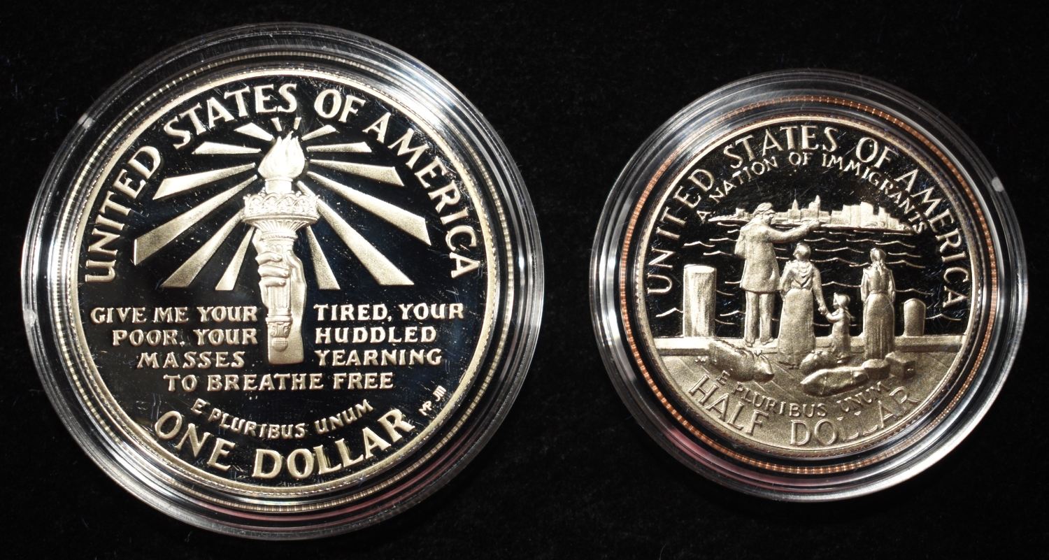 1986-S 50C & $1 COMMEM SET STATUE OF LIBERTY