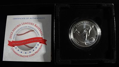 2022 $1 COMMEM NEGRO LEAGUES BASEBALL. BID WITH SILVER CITY AUCTIONS ESTIMATE $120 - $170.
