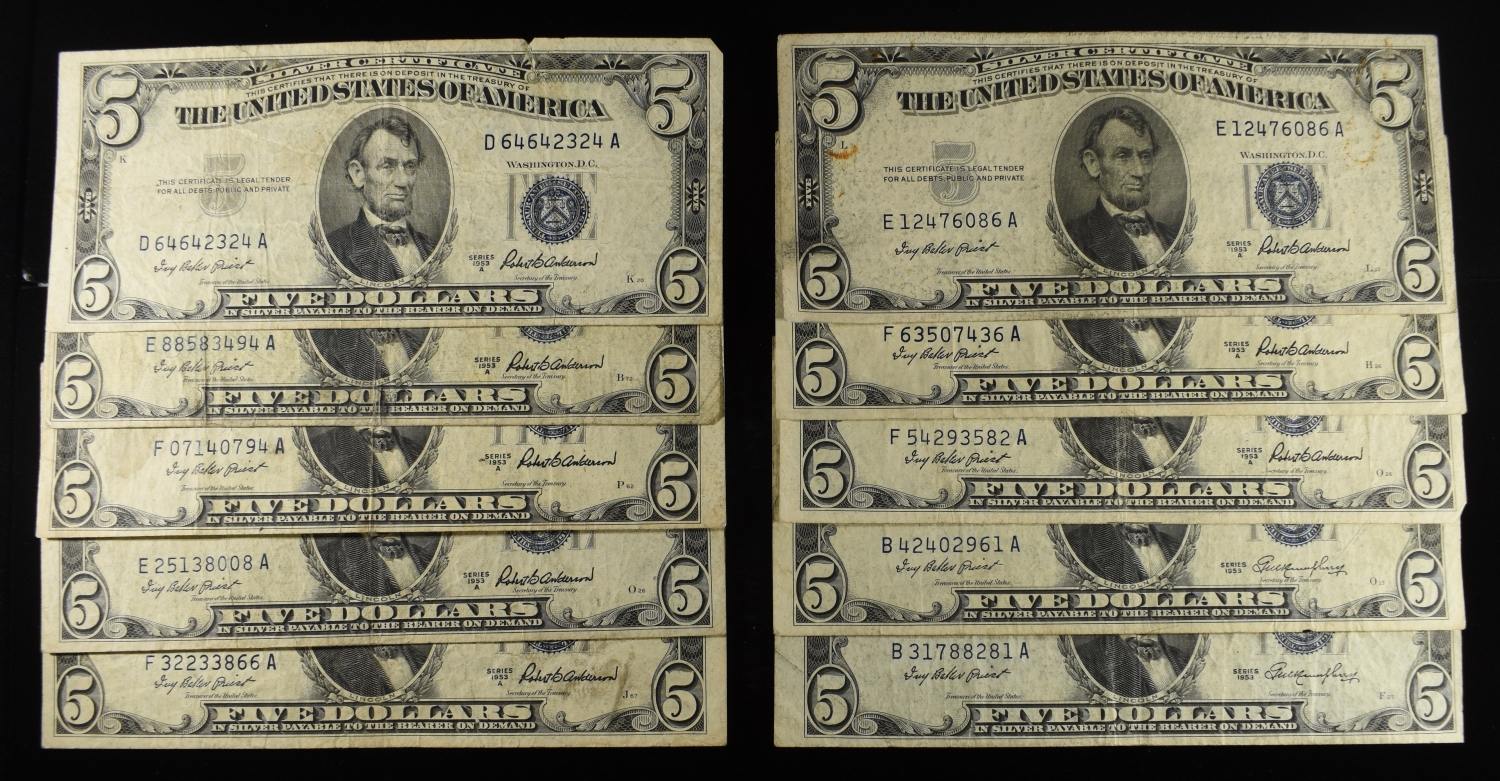 (10) $5 SILVER CERT NOTES