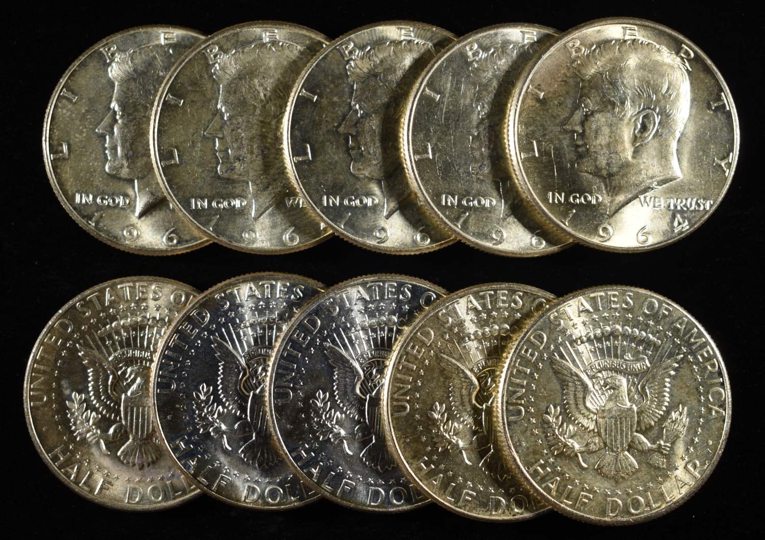 (10) KENNEDY HALF DOLLARS 90% SILVER