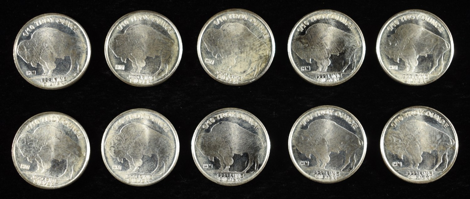 (10) 1/10TH OZ .999 SILVER ROUNDS