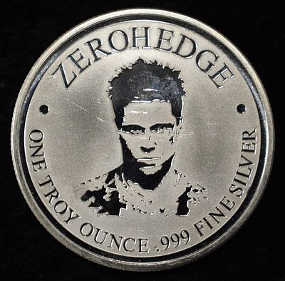 ZEROHEDGE 1 OZ .999 SILVER ROUND. TOP RATED AUCTION HOUSE ESTIMATE $100 - $150.