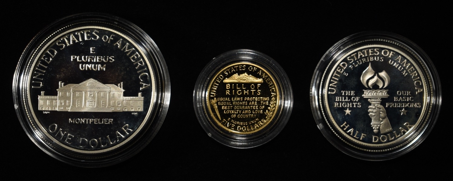 1993 MADISON BILL OF RIGHTS 3 COIN PROOF SET