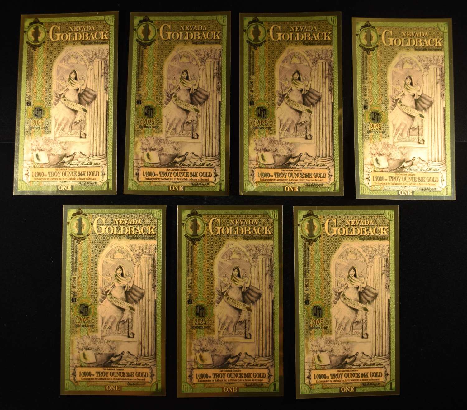 (7) $1 GOLDBACKS 1/100OTH TROY OZ 24K GOLD