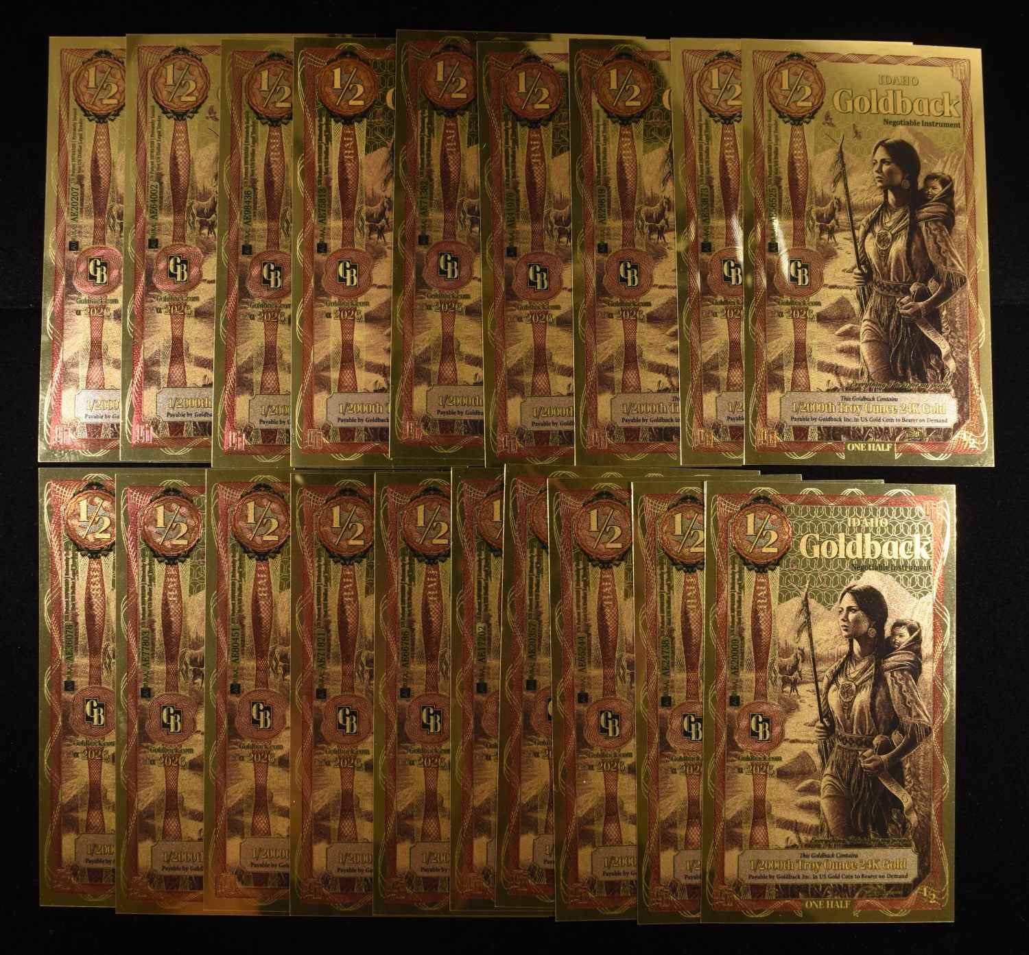 (19) $1/2 GOLDBACKS 1/2000TH TROY OZ 24K GOLD