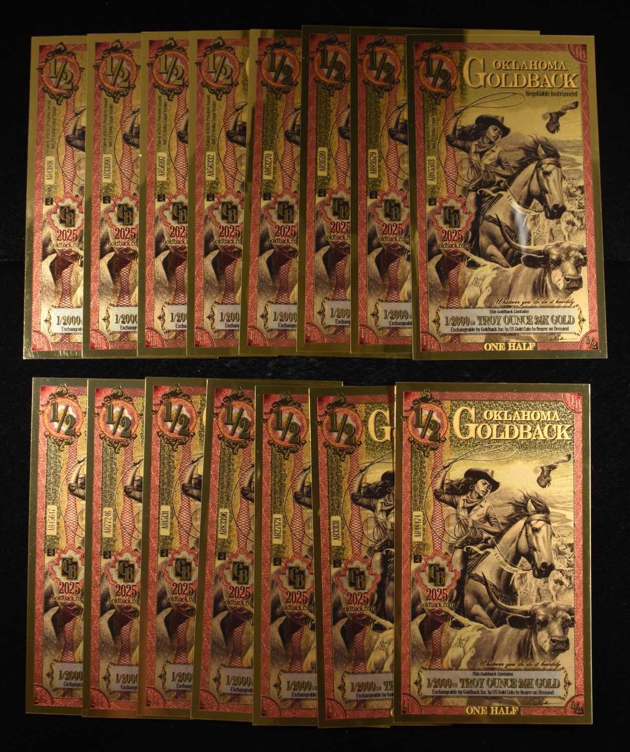 (15) $1/2 GOLDBACKS 1/2000TH TROY OZ 24K GOLD