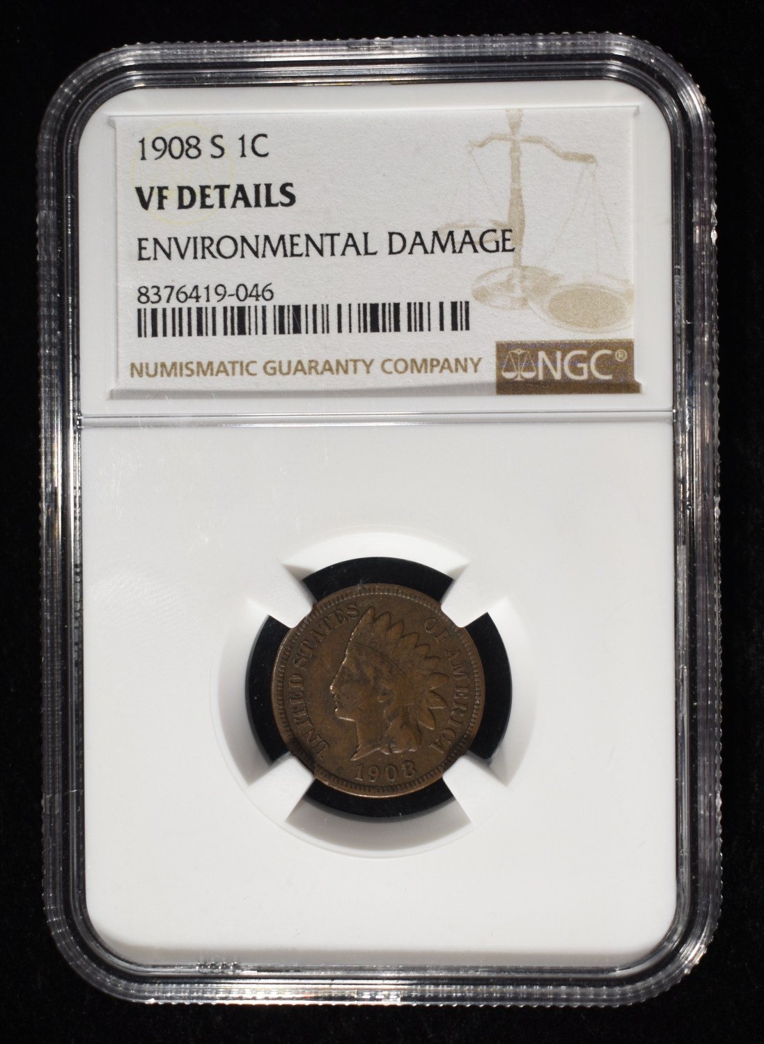 1908-S INDIAN CENT NGC VF DETAILS