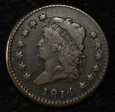 1814 CLASSIC HEAD LARGE CENT VF. WEEKLY COIN & CURRENCY AUCTIONS ESTIMATE $1000 - $1500.
