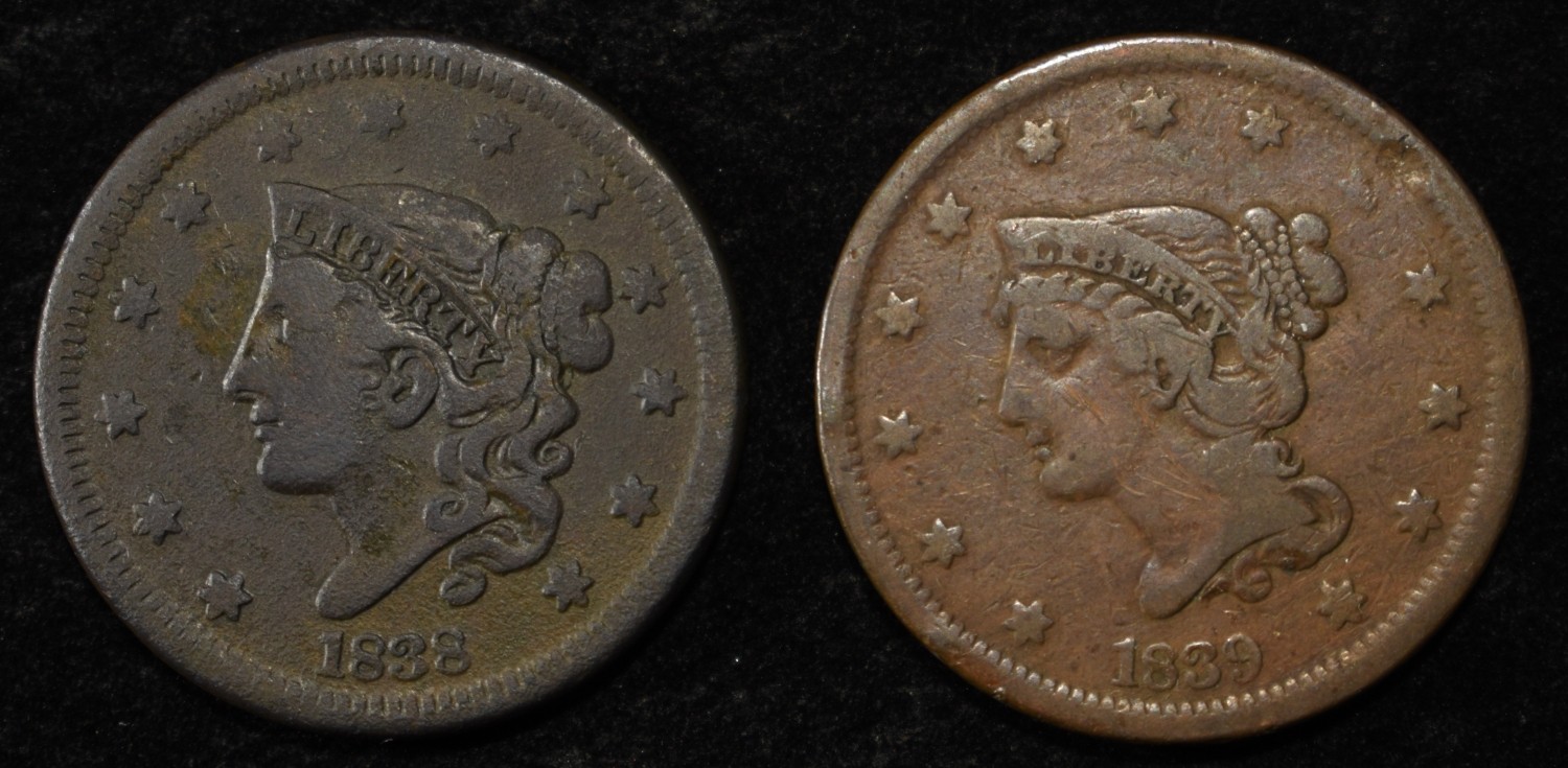 1838 & 1839 LARGE CENTS VF