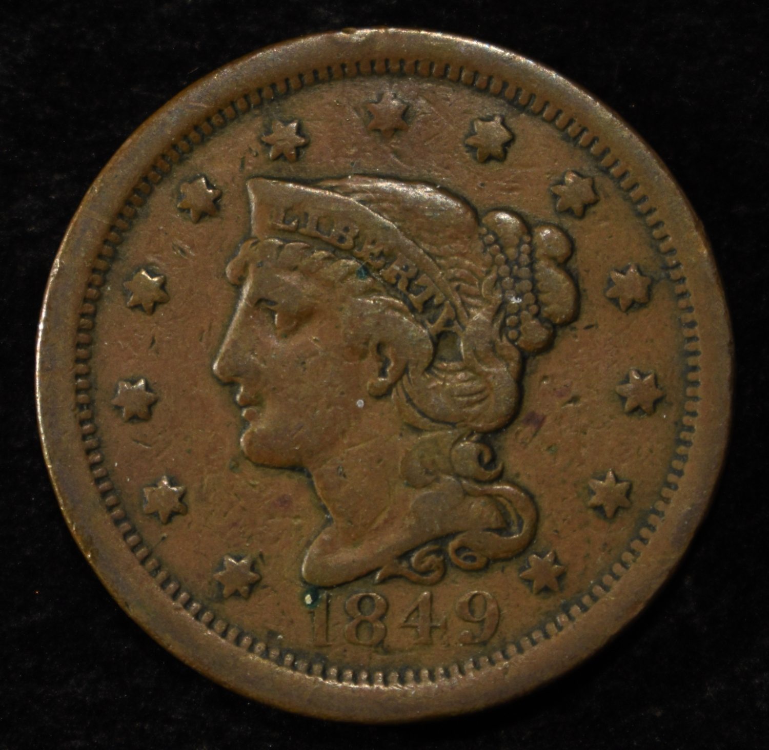 1849 LARGE CENT VF
