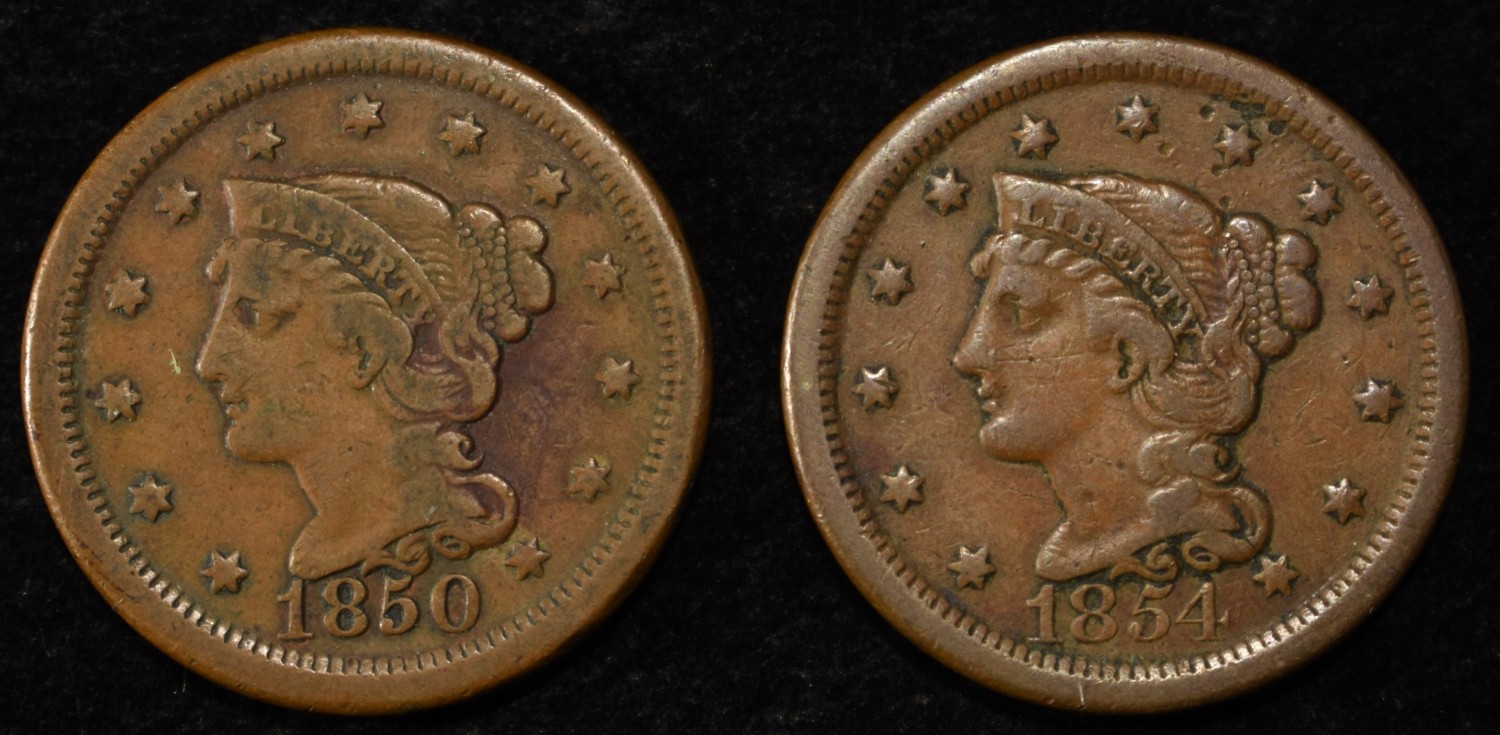 1850 & 1854 LARGE CENTS VF/XF