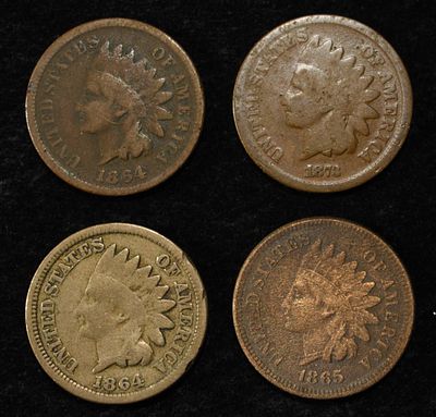 1864 CN & BR, 1865, 1873 INDIAN CENTS. TOP RATED AUCTION HOUSE ESTIMATE $75 - $100.