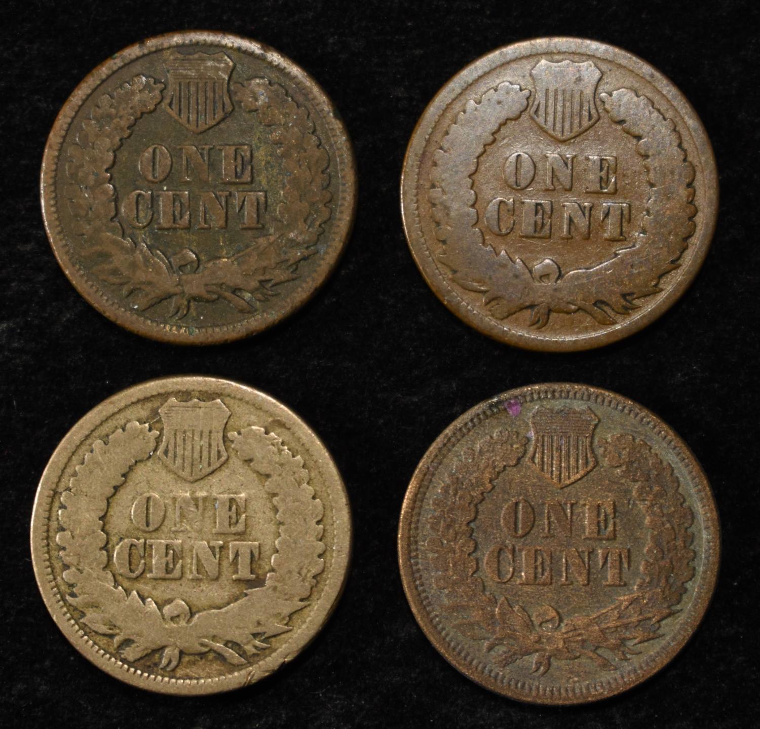 1864 CN & BR, 1865, 1873 INDIAN CENTS